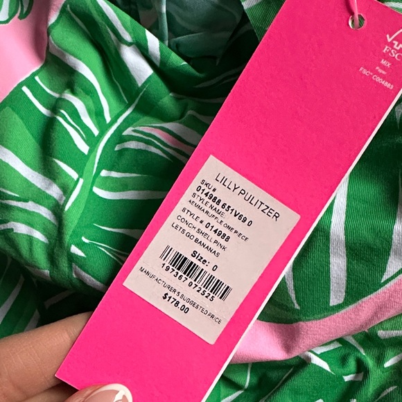 Lilly Pulitzer Pink & Green Tropical Leaf One-Piece - Picture 2 of 2